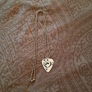 Guitar Pick Necklace Music is Life Heart Clef